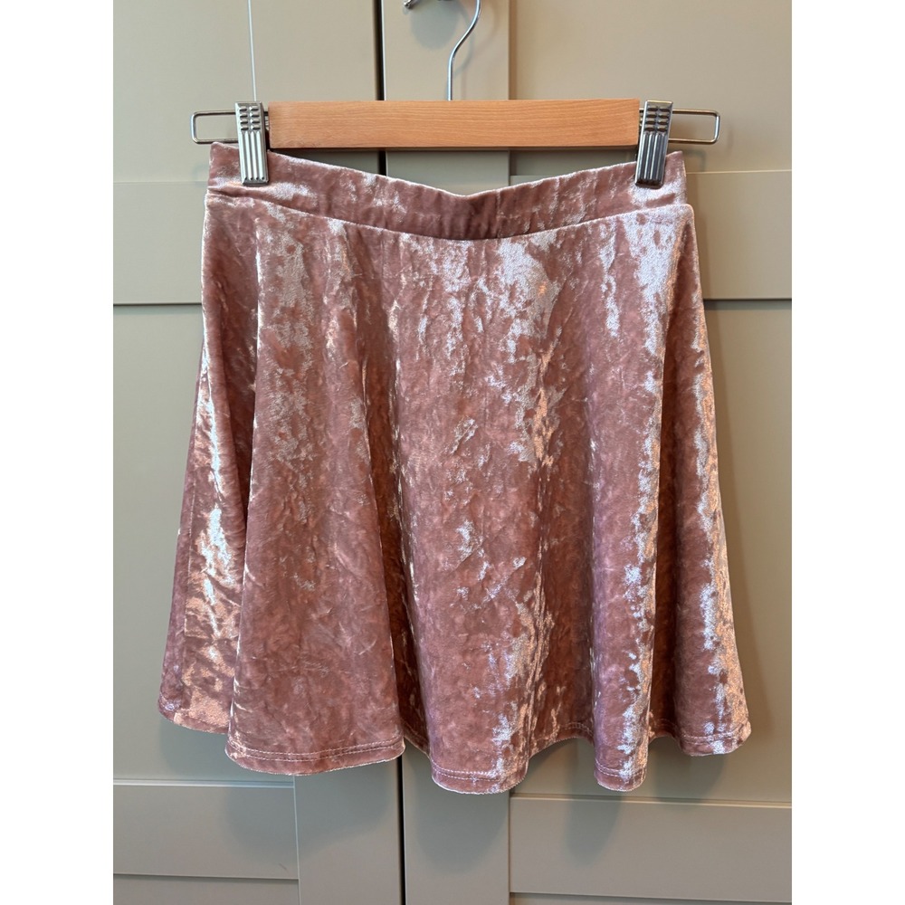 Full Tilt Pink Crushed Velvet Skater Skirt Womens XS Mini Flared Pull On Skirt
